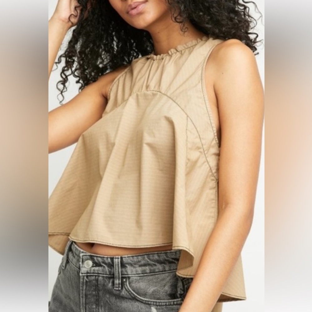 Free People Carla Tonal Striped Top in Sage NWOT Size Large Retail $78